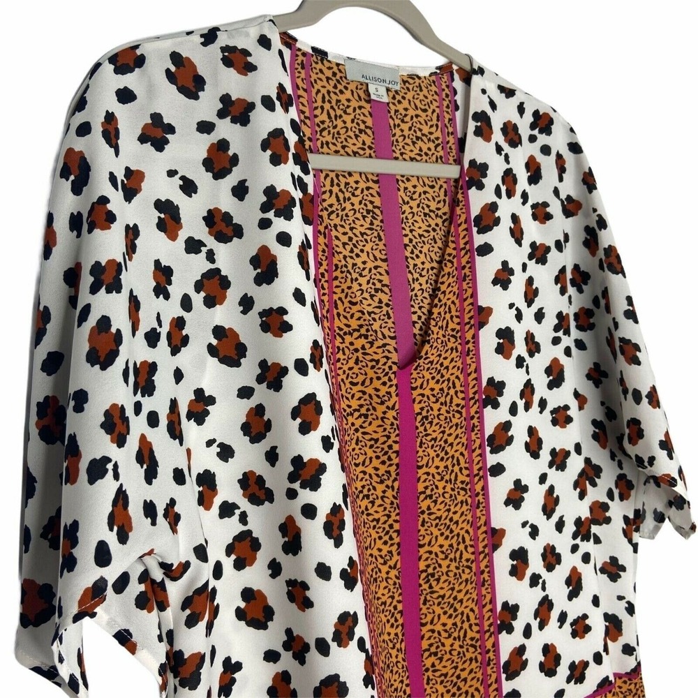 Allison Joy Reyna Blouse Womens Small Multi Animal Cheetah Leopard V Neck Top